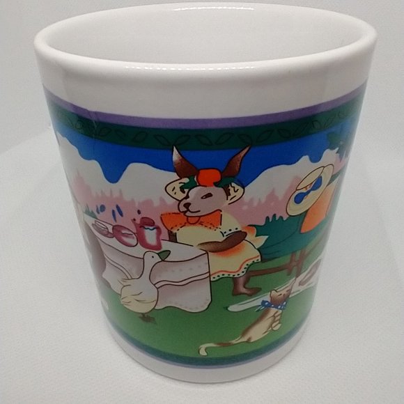 Ceramic White Mug "Rabbits Having Tea with Baby Rabbit"- Good Condition - Picture 14 of 15